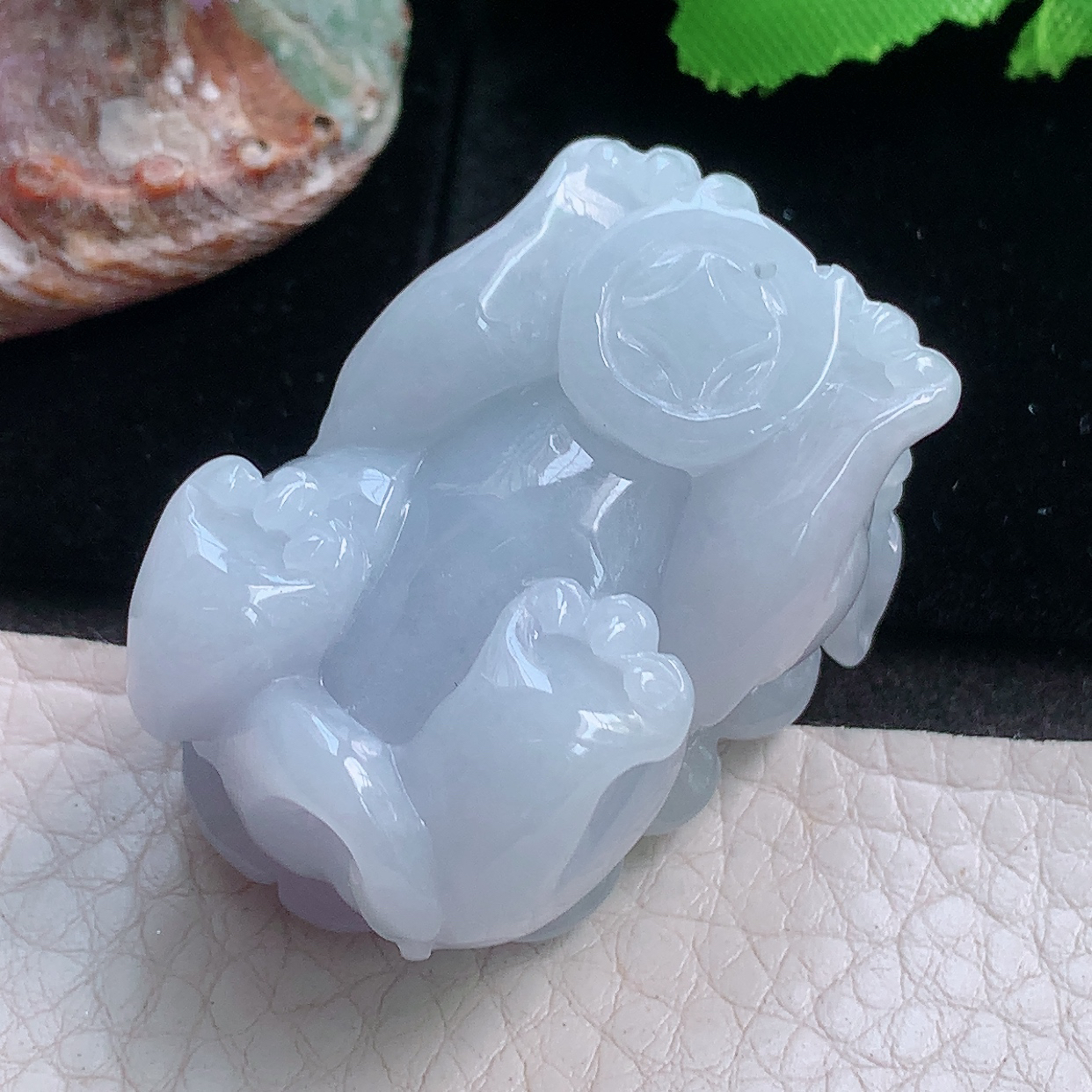 py实拍40*24.3*29缅甸翡翠精雕冰紫底招财貔貅 玉皮休玉项坠 玉挂件