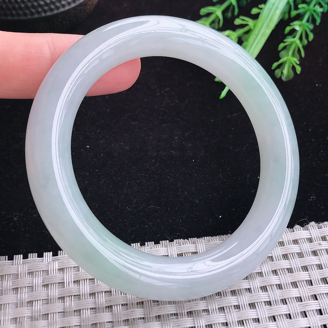 实拍A货翡翠54.5/11/10.8老坑冰润起胶圆条手镯玉手镯女款平安镯