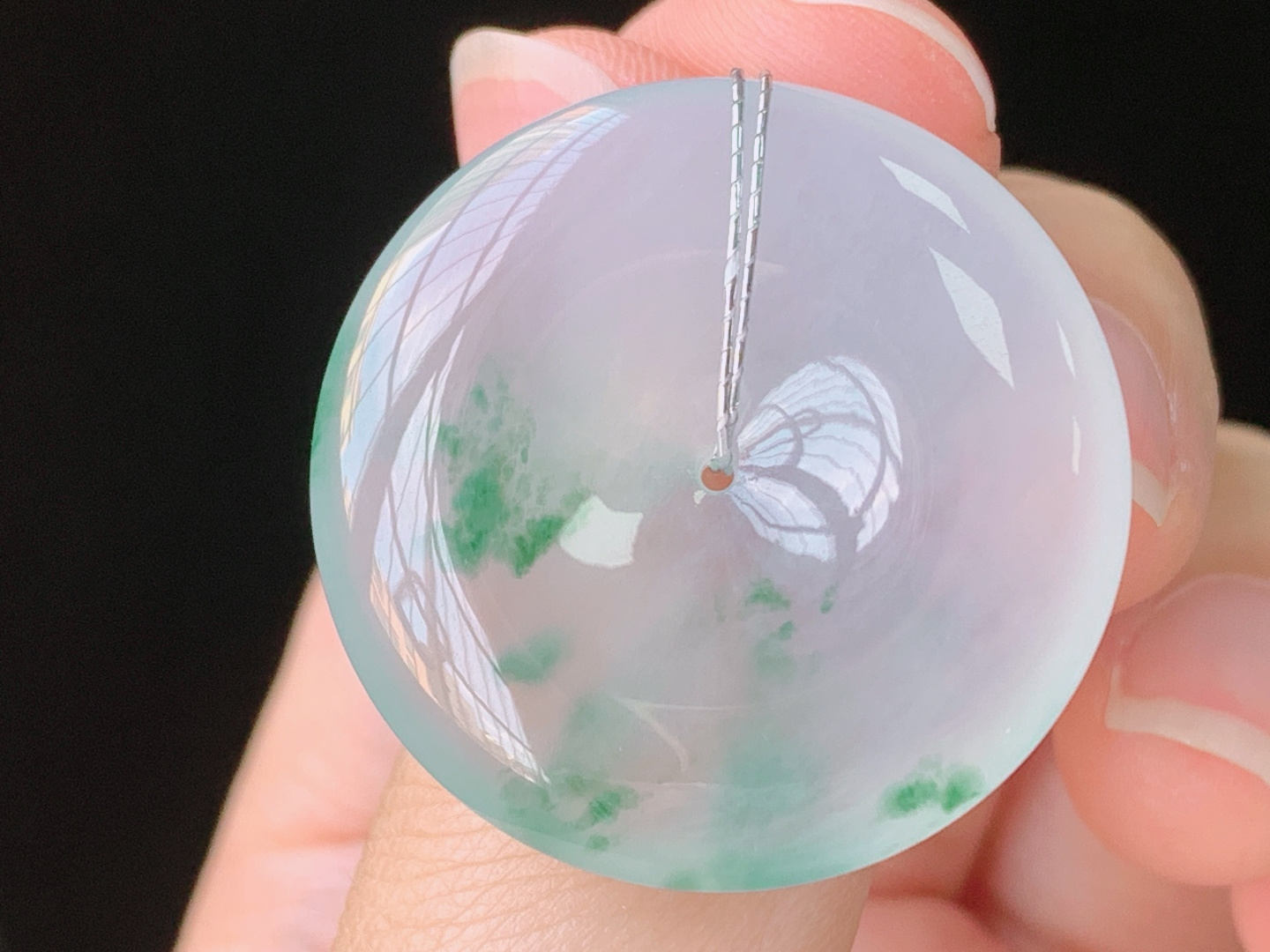 冰飘花平安扣 花色灵动，冰清玉洁，无裂 尺寸:28.0-5.9mm Z 25