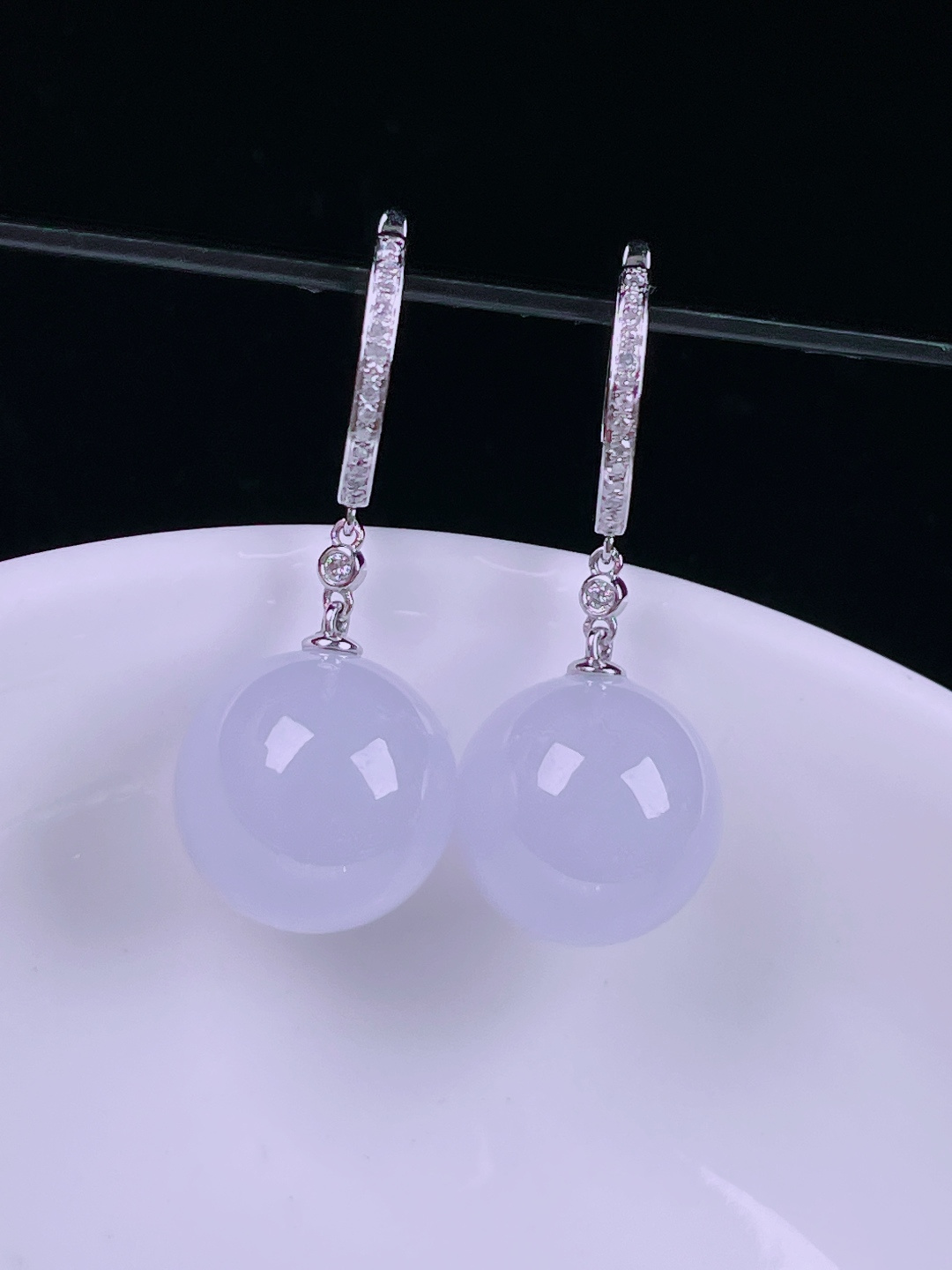 ️冰紫耳坠，老种起光，细底通透，尺寸：裸石12.8mm0529