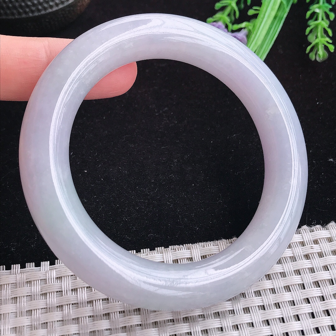 实拍A货翡翠57/12.2/11.8老坑冰润水灵淡雅紫罗兰圆条手镯玉手镯女款平安镯