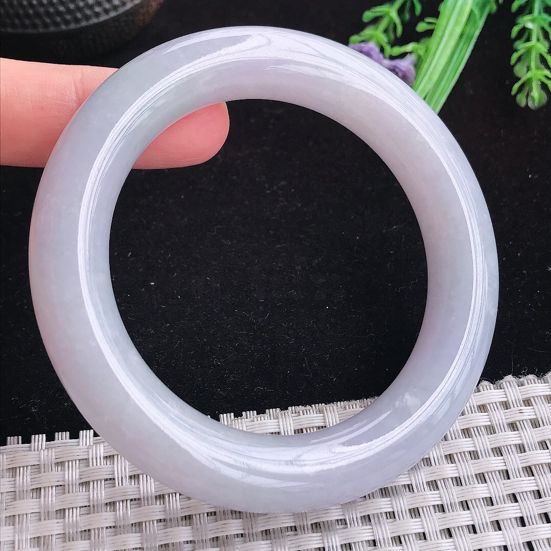 实拍A货翡翠57/12.2/11.8老坑冰润水灵淡雅紫罗兰圆条手镯玉手镯女款平安镯