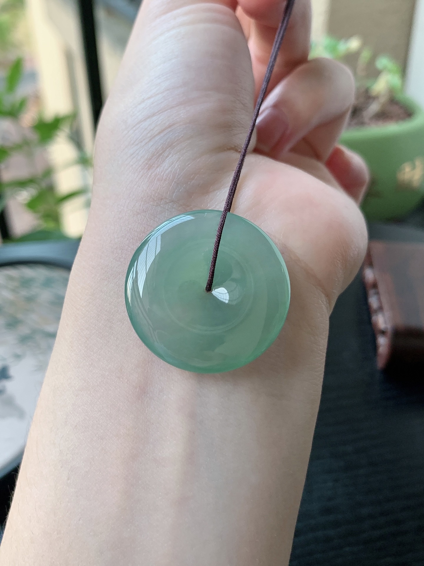 老坑冰种胶感晴水绿平安扣吊坠 裸石尺寸:30-5.8mm