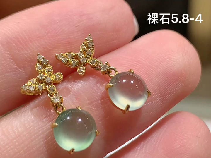 ️ 18K 冰种蛋面耳坠 无裂 尺寸，5.8-4