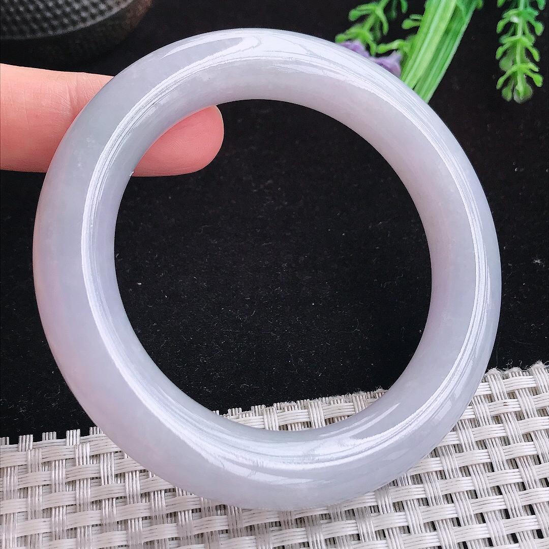 实拍A货翡翠57/12.2/11.8老坑冰润水灵淡雅紫罗兰圆条手镯玉手镯女款平安镯