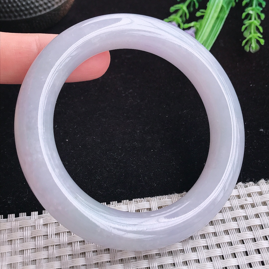 实拍A货翡翠57/12.2/11.8老坑冰润水灵淡雅紫罗兰圆条手镯玉手镯女款平安镯