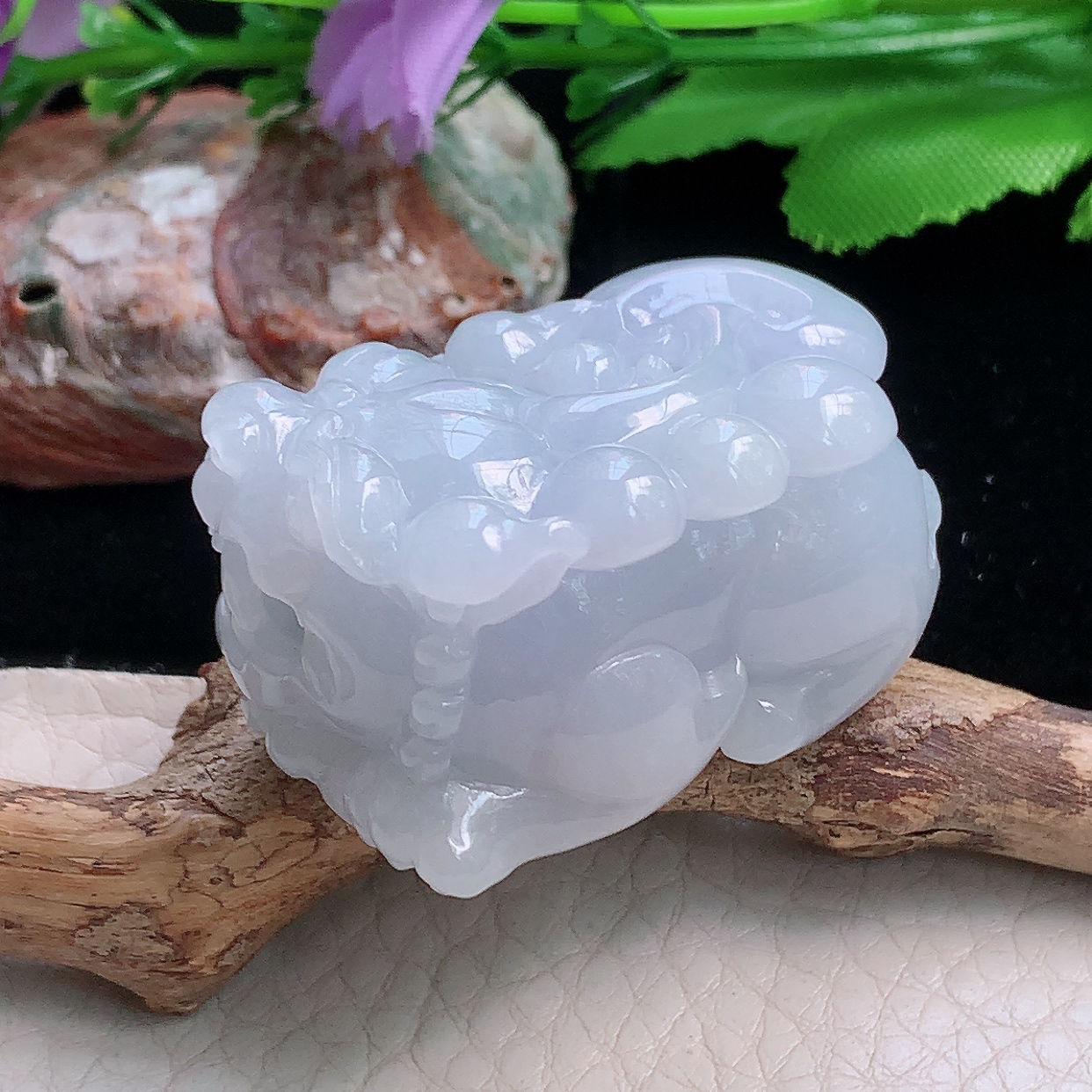 py实拍40*24.3*29缅甸翡翠精雕冰紫底招财貔貅 玉皮休玉项坠 玉挂件