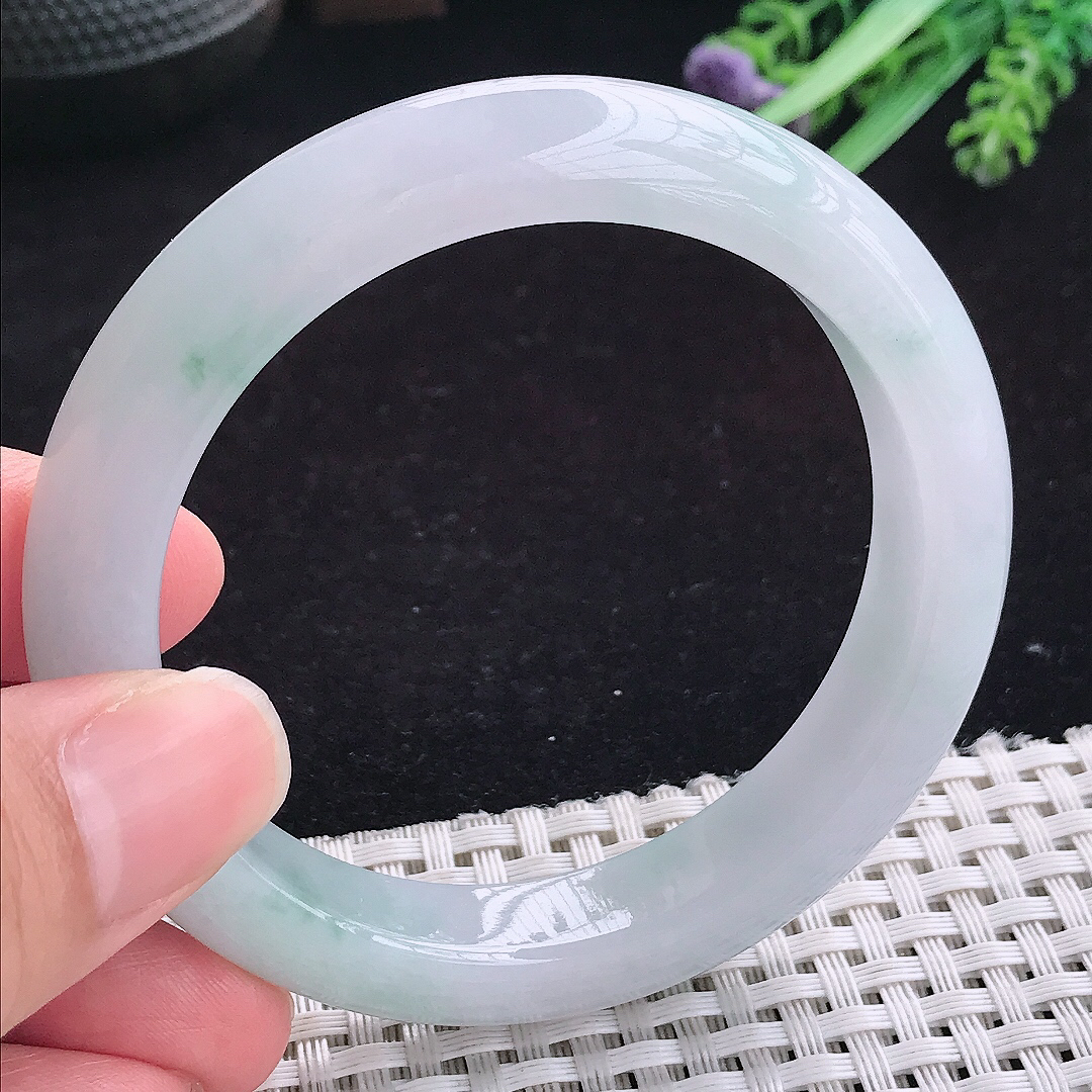 实拍A货翡翠55.5/11.6/8.9老坑冰胶果冻飘花手镯玉手镯女款平安镯