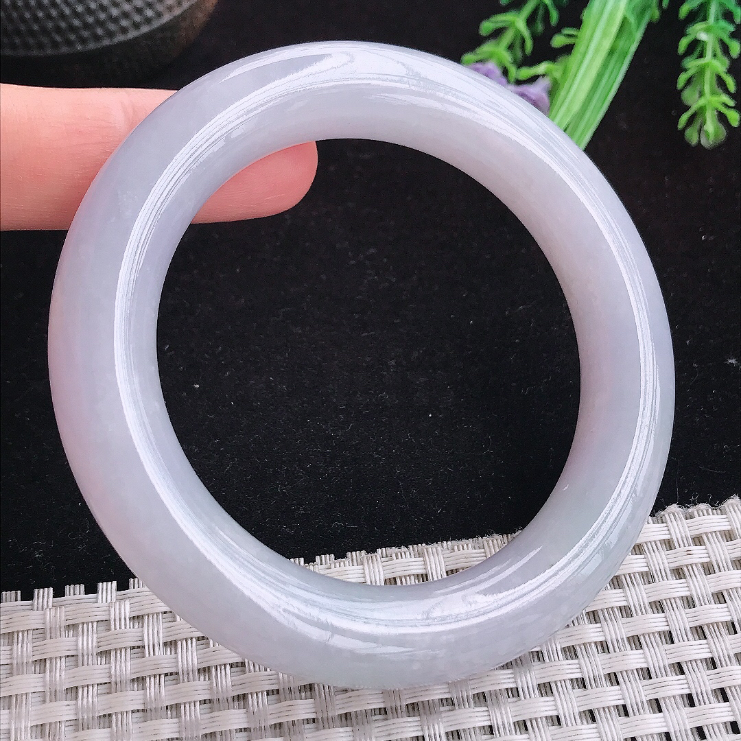 实拍A货翡翠57/12.2/11.8老坑冰润水灵淡雅紫罗兰圆条手镯玉手镯女款平安镯