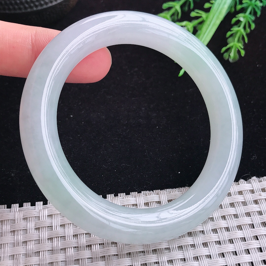 实拍A货翡翠54.5/11/10.8老坑冰润起胶圆条手镯玉手镯女款平安镯