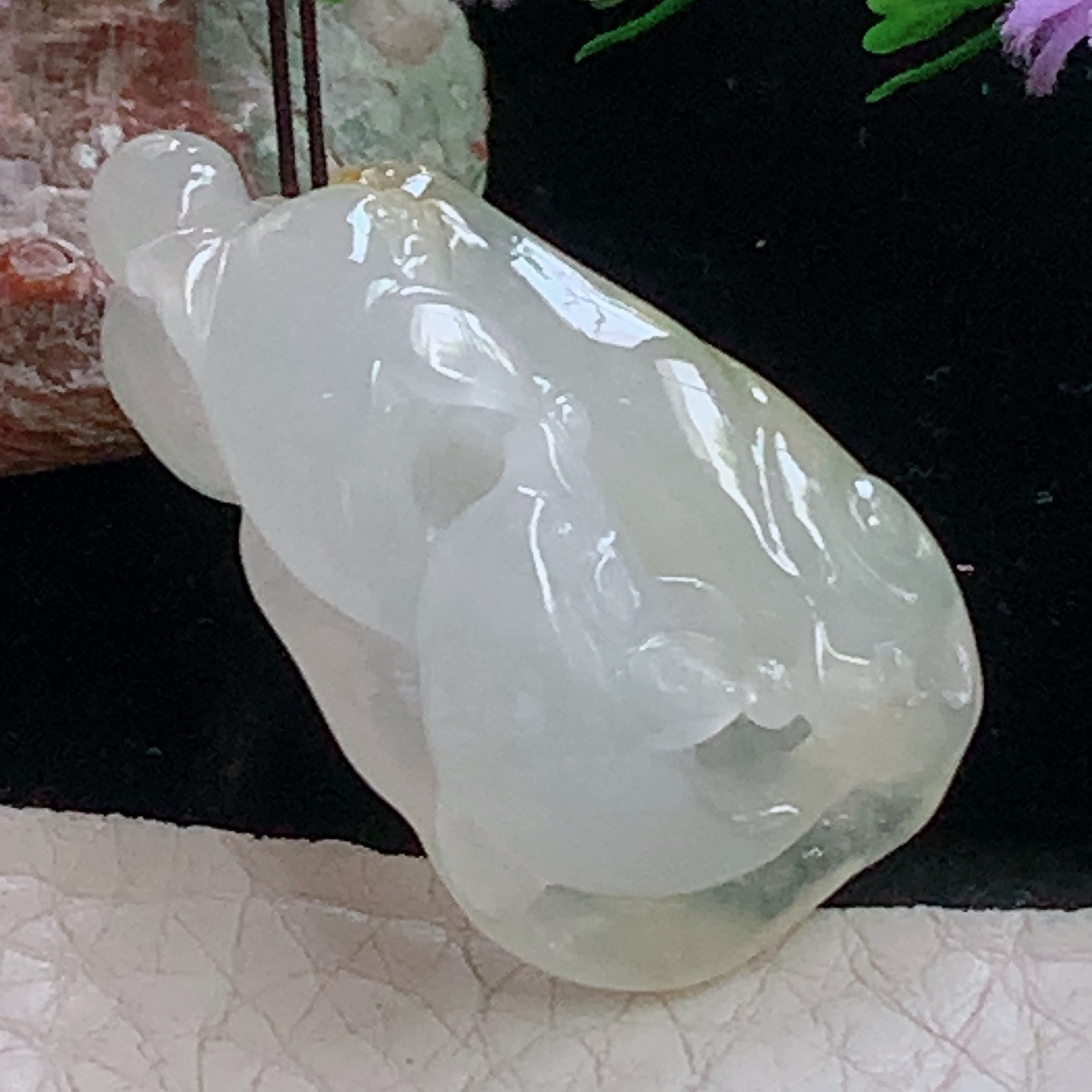 hx实拍35.3*21.8*11.2天然缅甸翡翠a货冰黄莲年有余玉吊坠 玉挂件