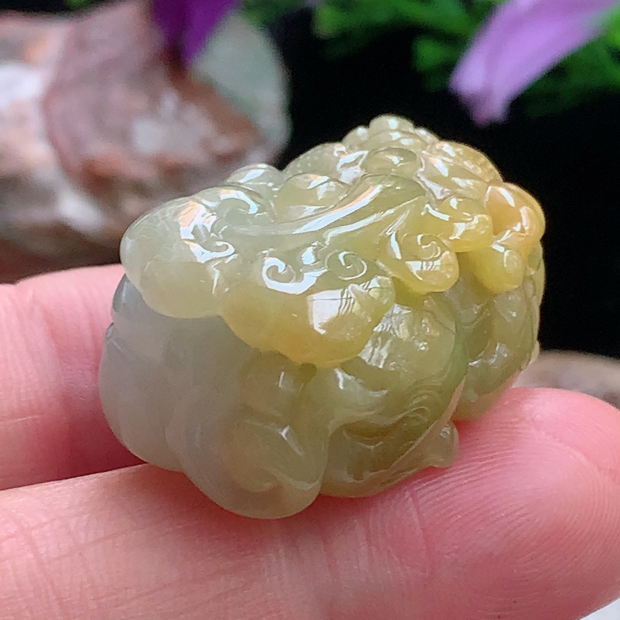 xqa实拍27.5*19.5*14.6天然缅甸翡翠a货冰黄貔貅 立体皮休玉吊坠 玉挂件