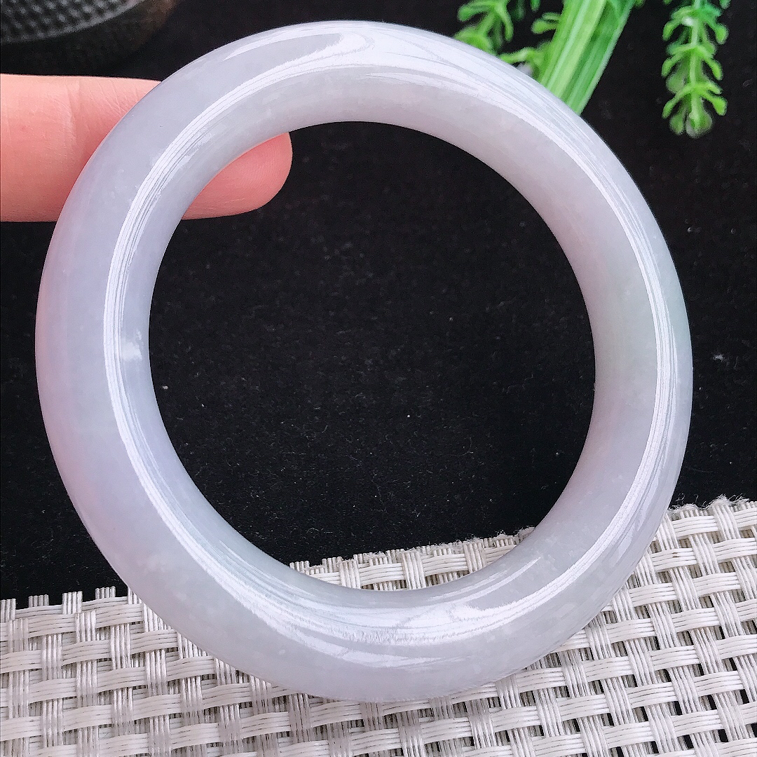 实拍A货翡翠57/12.2/11.8老坑冰润水灵淡雅紫罗兰圆条手镯玉手镯女款平安镯