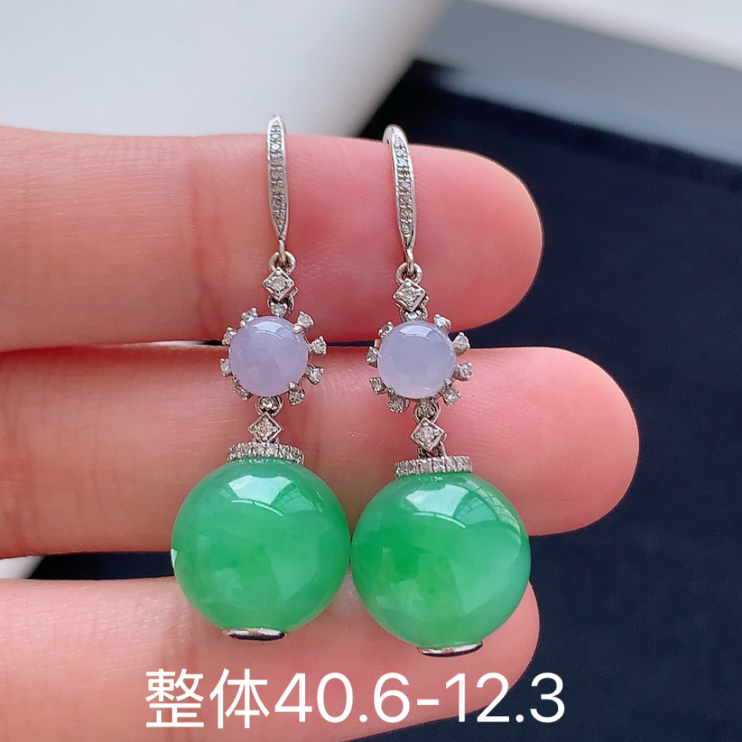 冰阳绿圆珠耳坠 种老底子细腻，佩戴精致气质 货号88527，40.6-12.3