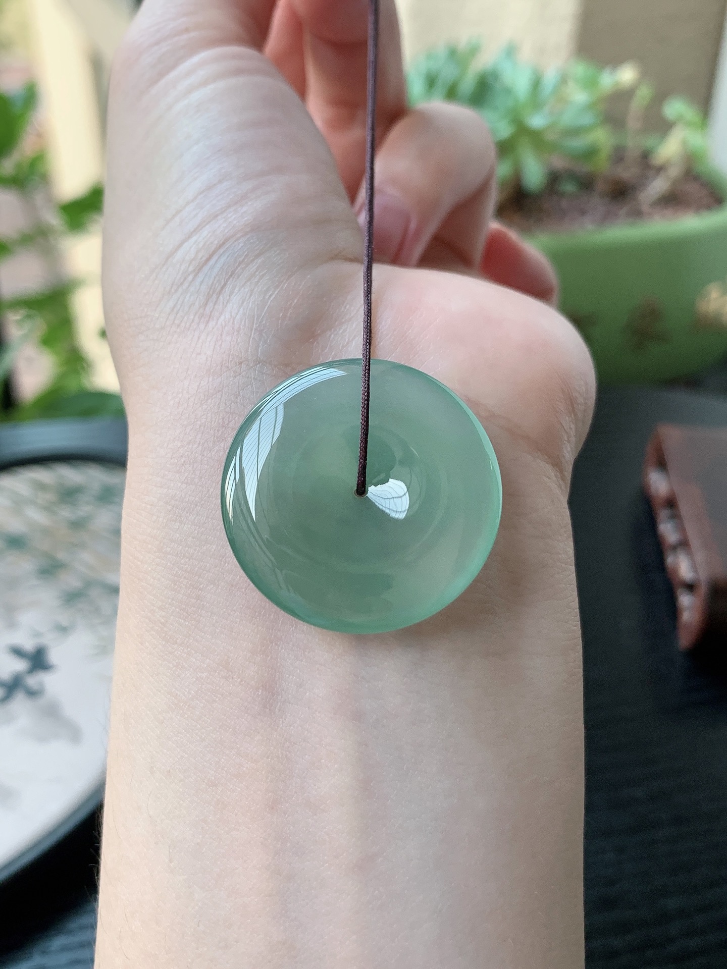 老坑冰种胶感晴水绿平安扣吊坠 裸石尺寸:30-5.8mm