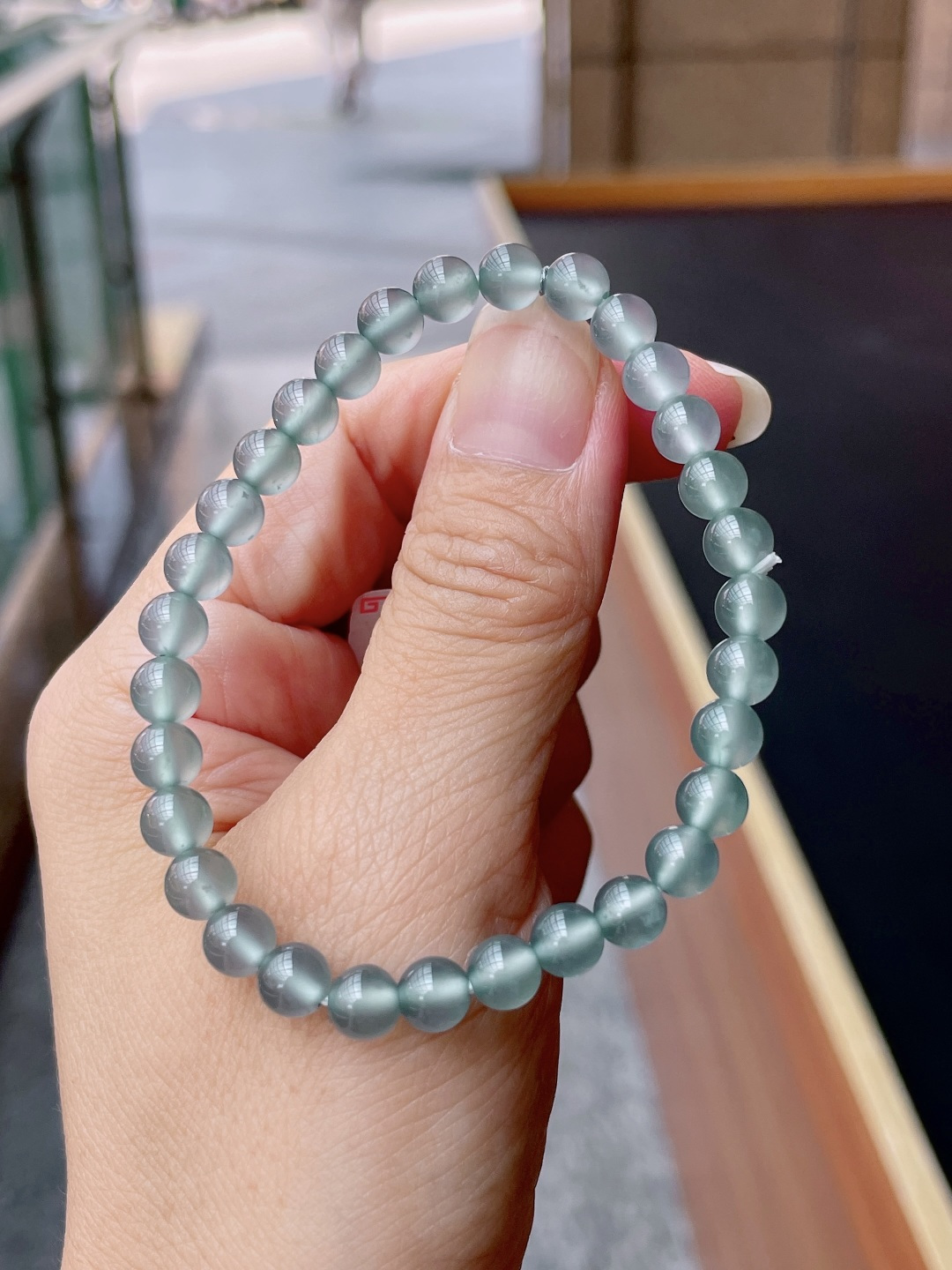 冰蓝钢手串 冰润通透，颗颗起光 尺寸：5.9