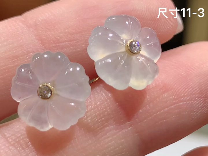 18K 冰种花朵耳钉 无裂, 尺寸，11-3