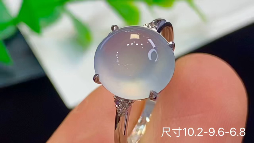 18k金+钻玻璃种蛋面戒指，无暇，10.2-9.6-6.8