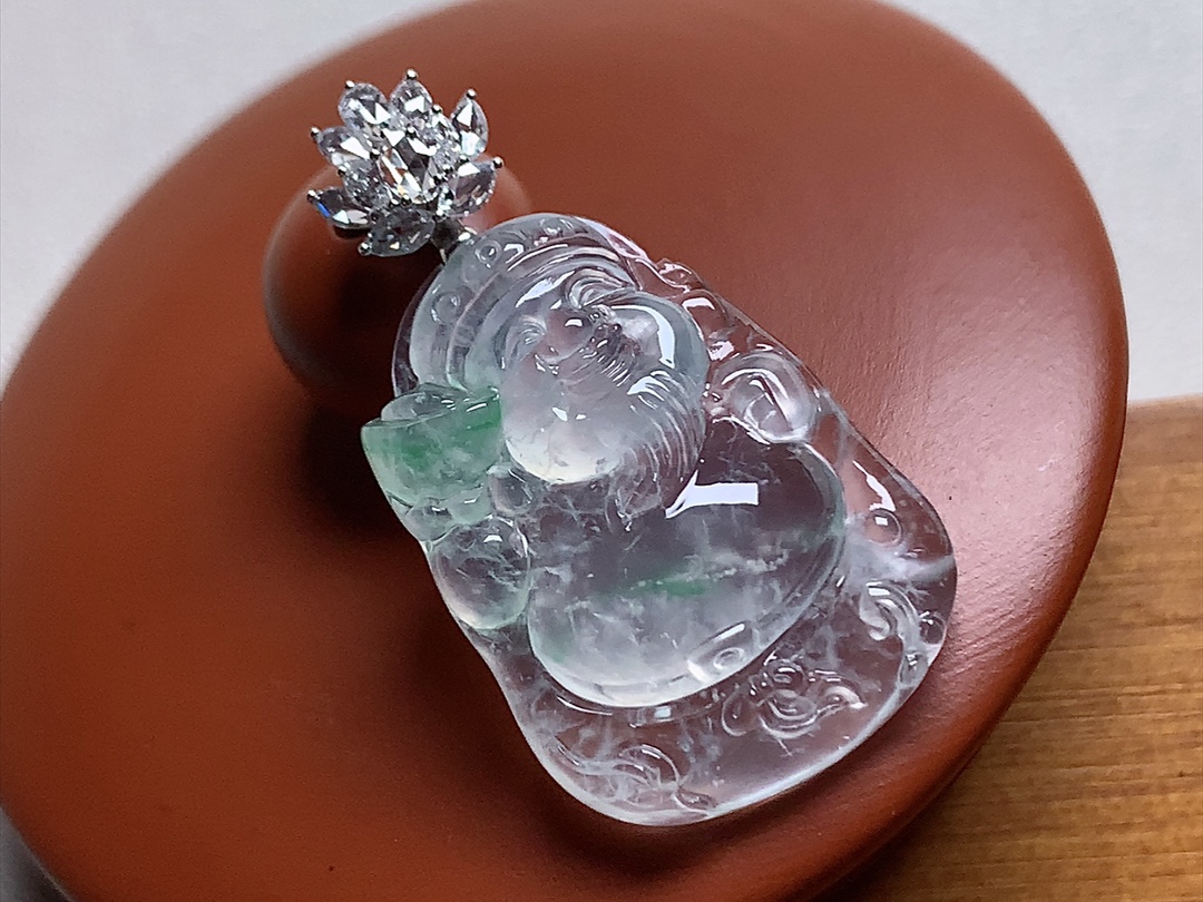 ️ 玻璃种飘色财神爷 镶嵌18K金，招财纳福寓意，尺寸32.2*18*6