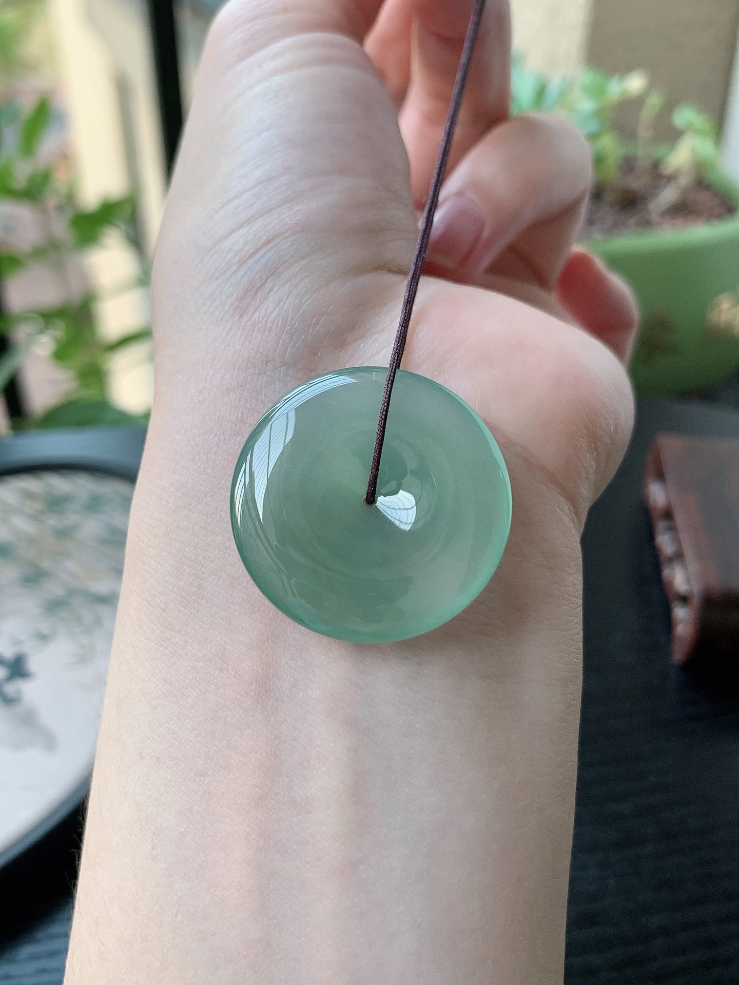 老坑冰种胶感晴水绿平安扣吊坠 裸石尺寸:30-5.8mm