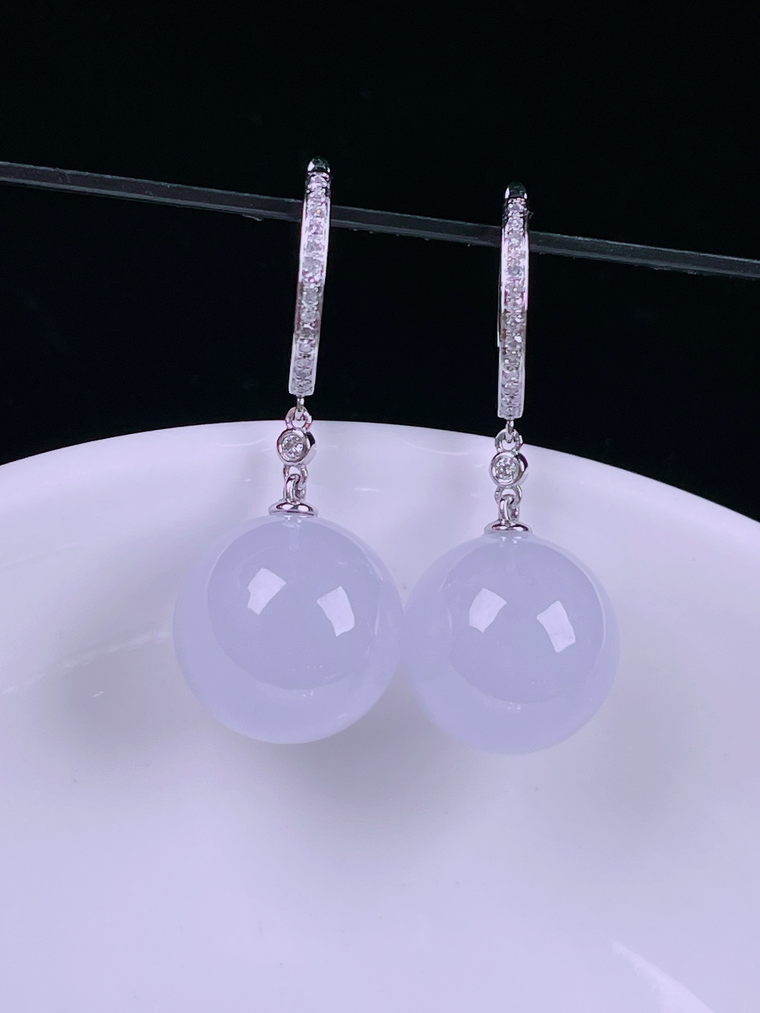️冰紫耳坠，老种起光，细底通透，尺寸：裸石12.8mm0529
