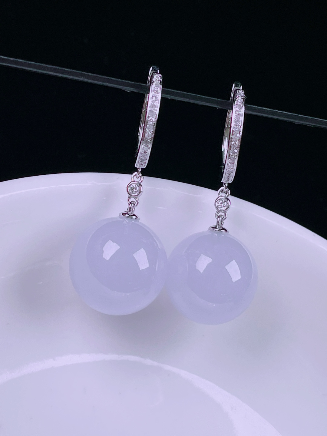 ️冰紫耳坠，老种起光，细底通透，尺寸：裸石12.8mm0529