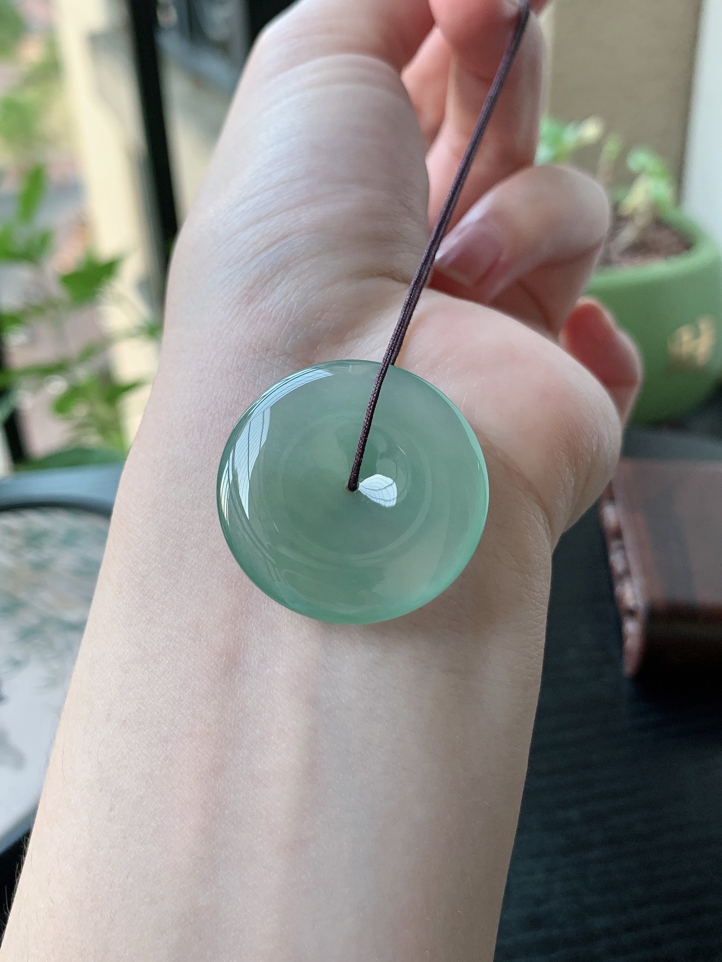 老坑冰种胶感晴水绿平安扣吊坠 裸石尺寸:30-5.8mm