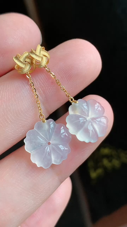 ️翡翠精品，花耳环，冰种无裂，尺寸11.8-3 aa530
