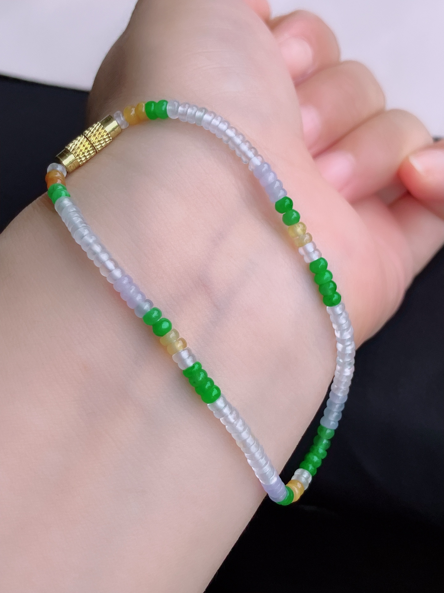 三彩手链，晶莹剔透，尺寸3.3/自然光实拍