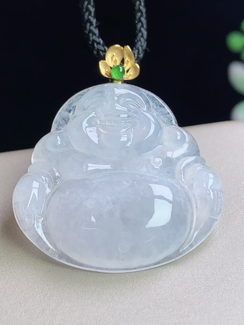 18k金镶冰种佛公，无裂，尺寸24.4-25.5-4.8mm，w30fgd