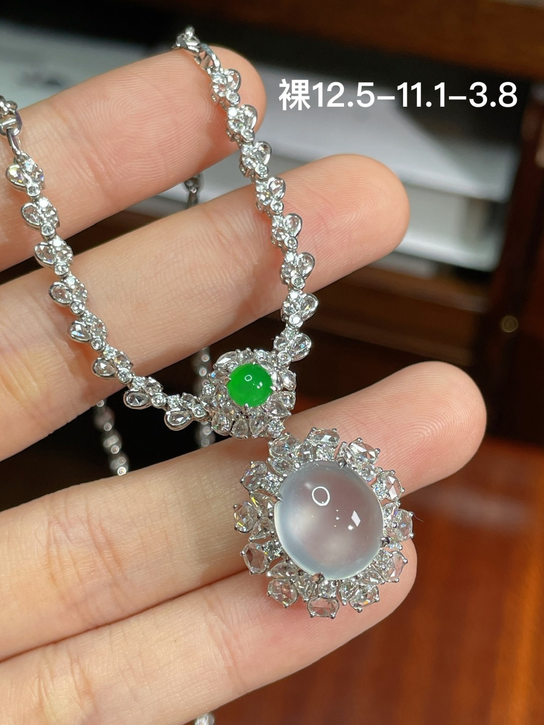 冰种蛋面套链  18k金镶嵌，12.5-11.1-3.8