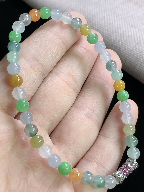 冰多彩多宝玉珠手串，尺寸5.0mm，w30ayw