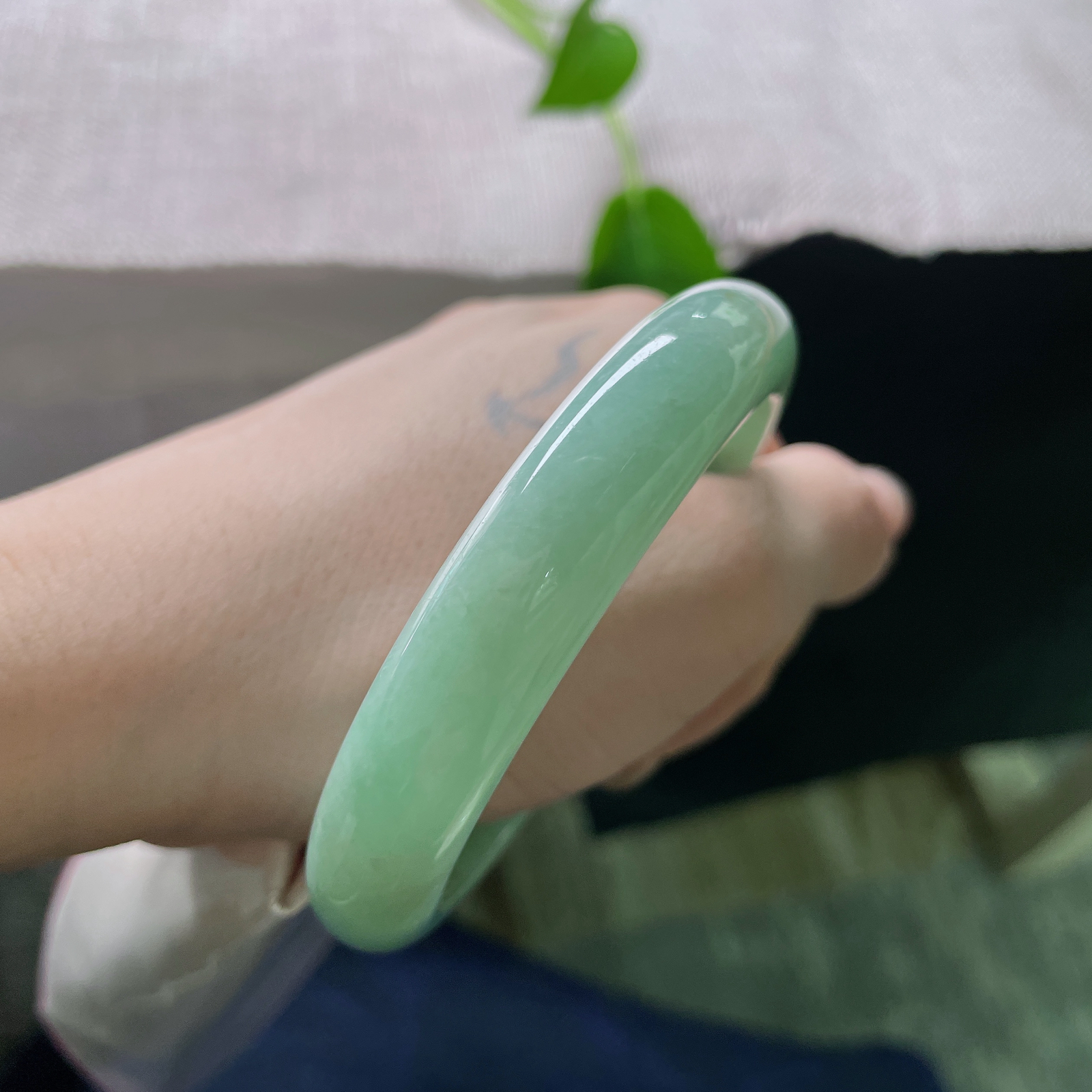 特惠活动#59/12.4/8.3，绿底正圈，水润，颜色分布均匀，洒金，招财进宝，ss53768a..