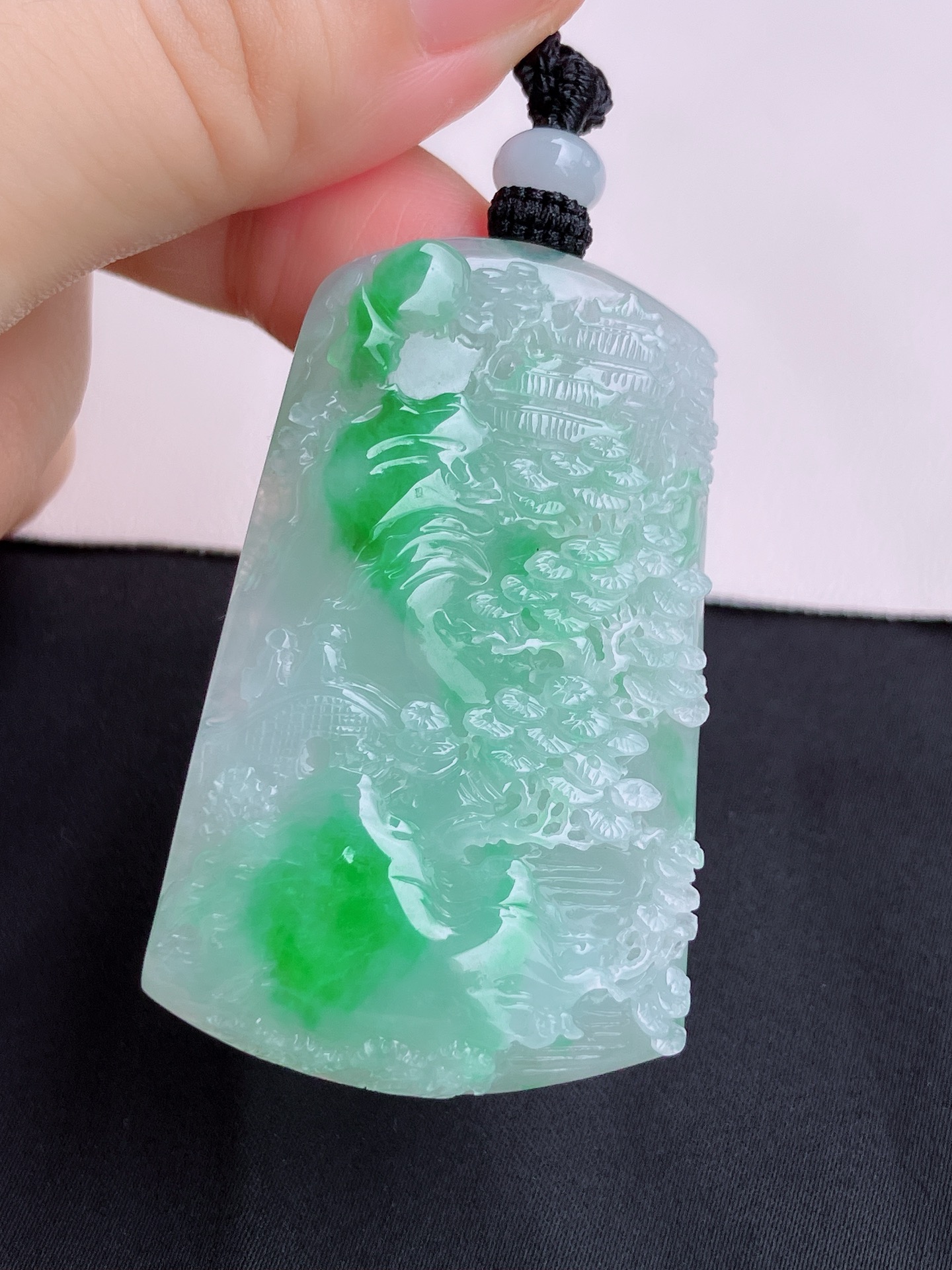 翠绿山水牌，意境美，尺寸53.5/32.8/8.3/自然光实拍
