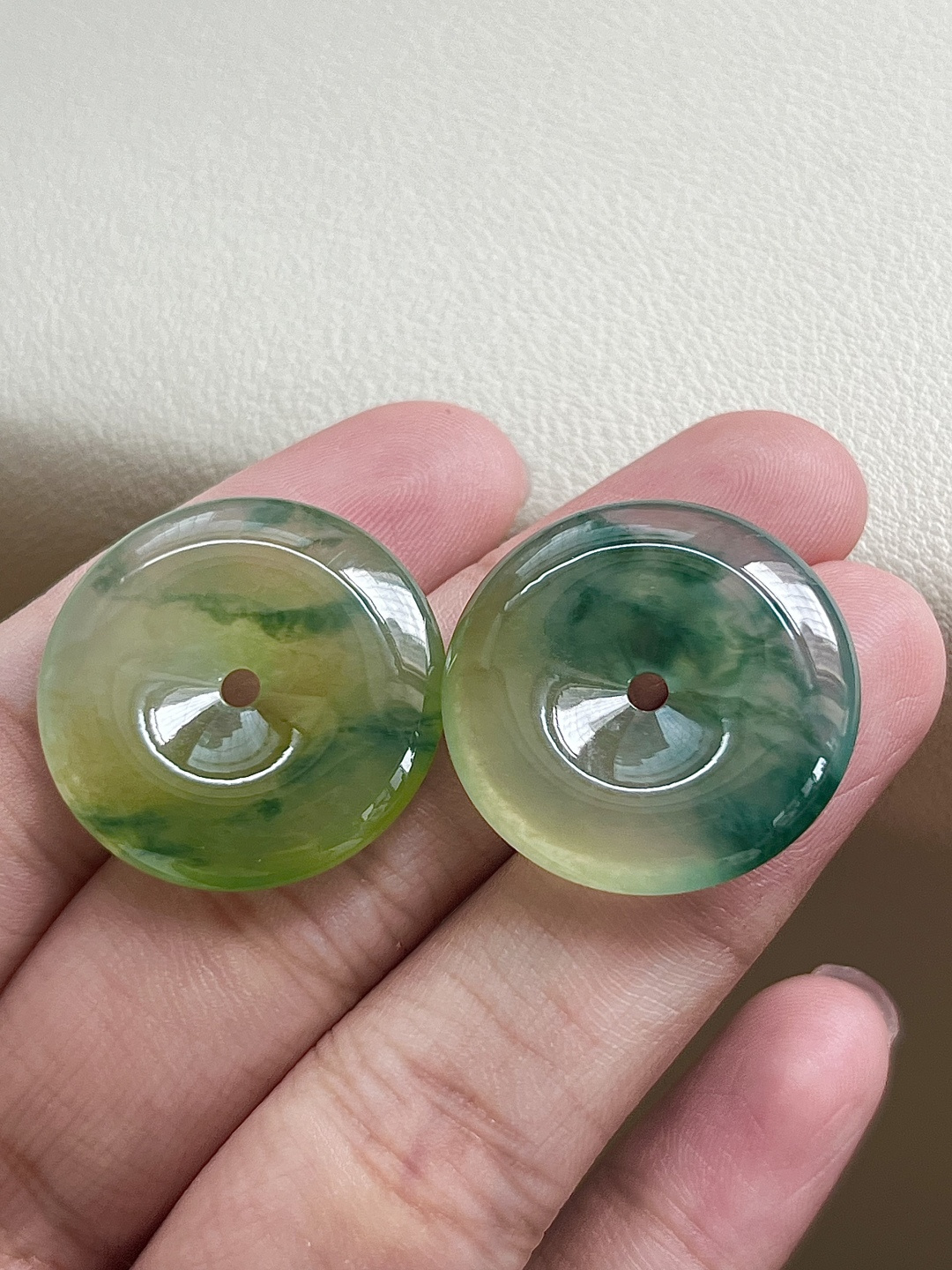 【平安扣一对】飘花灵动，种老细腻形体佳尺寸：23.9*4.6，23.8*4.7,asd1530