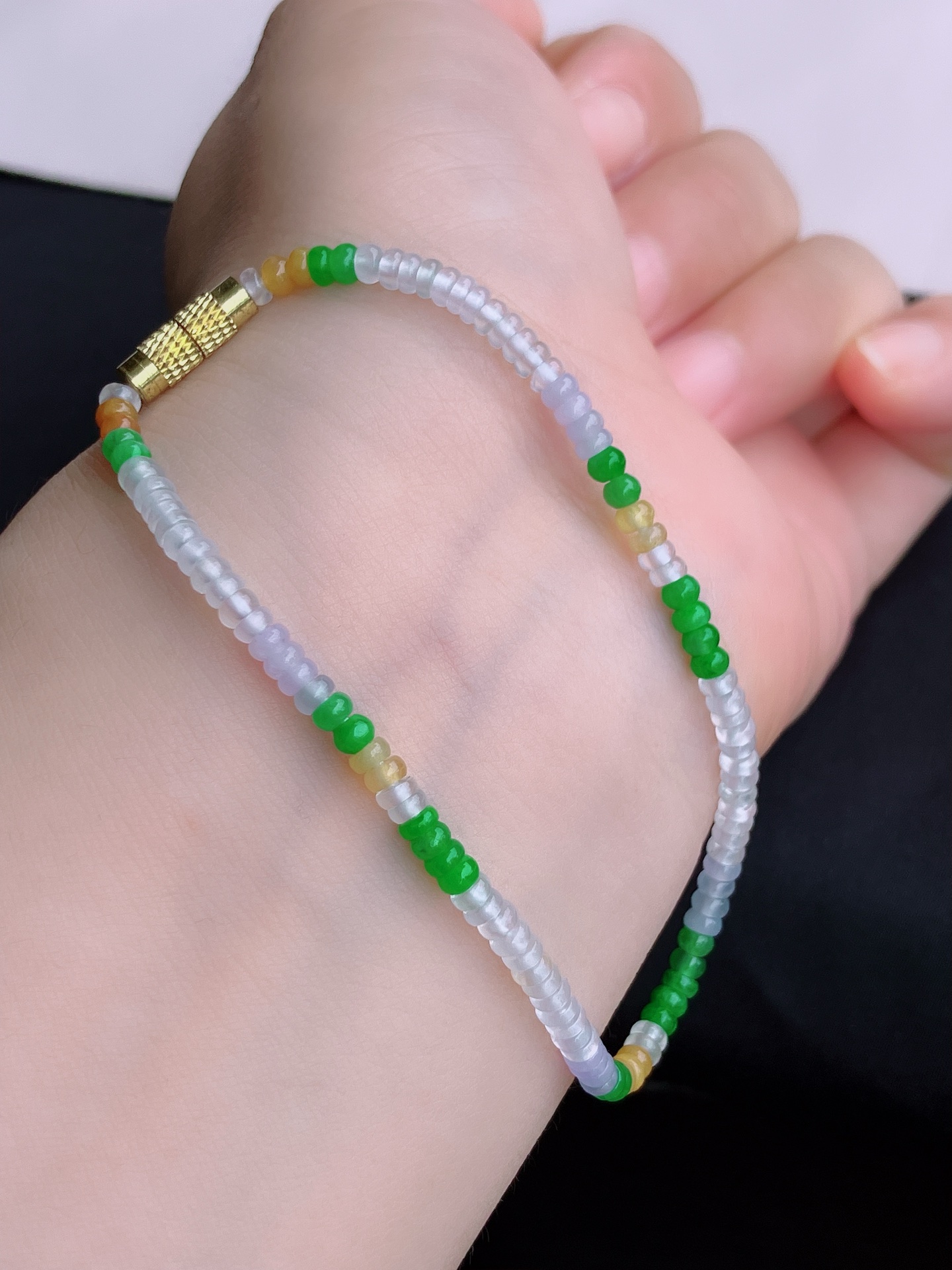 三彩手链，晶莹剔透，尺寸3.3/自然光实拍