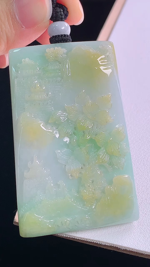 黄翡山水牌 无裂, 尺寸:60.1-39.7-8.3mm 26