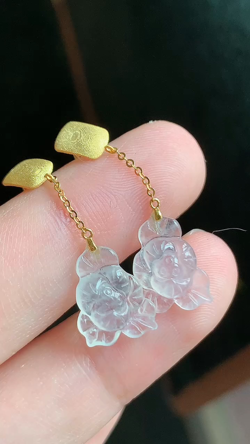 翡翠精品，花耳环，冰种无裂，18k金 尺寸12.8-9.8-3.6 aa530