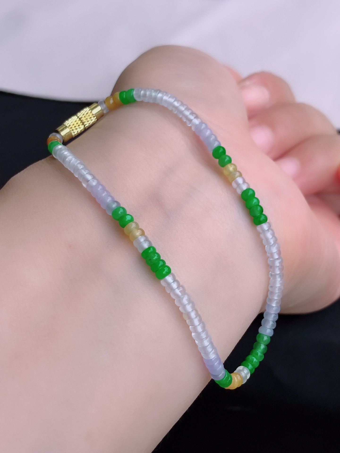 三彩手链，晶莹剔透，尺寸3.3/自然光实拍