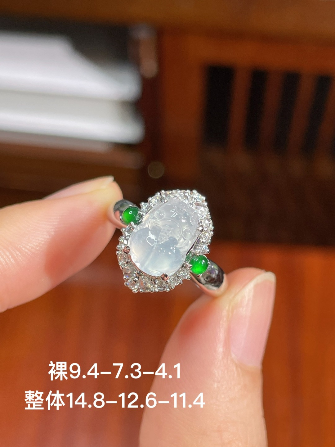 ️貔貅戒指 无裂，18k金镶嵌，14.8-12.6-11.4