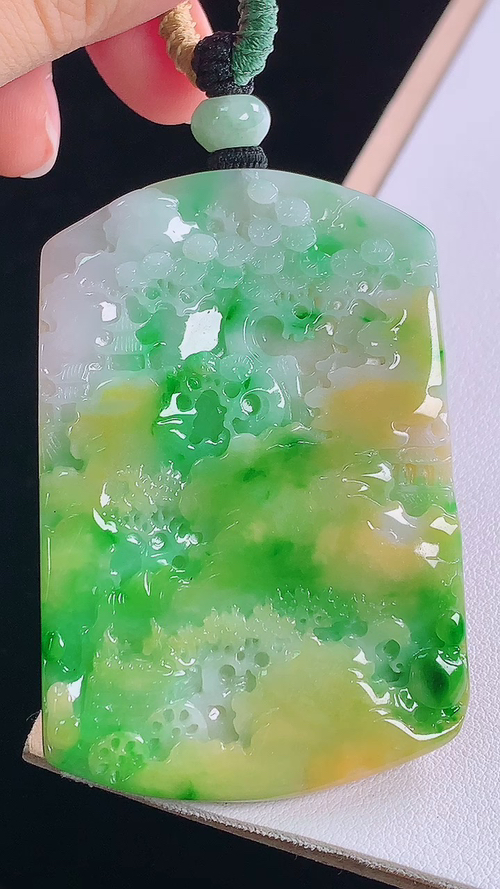 黄加绿山水牌 无裂, 尺寸:61.8-42.5-6.6mm 27