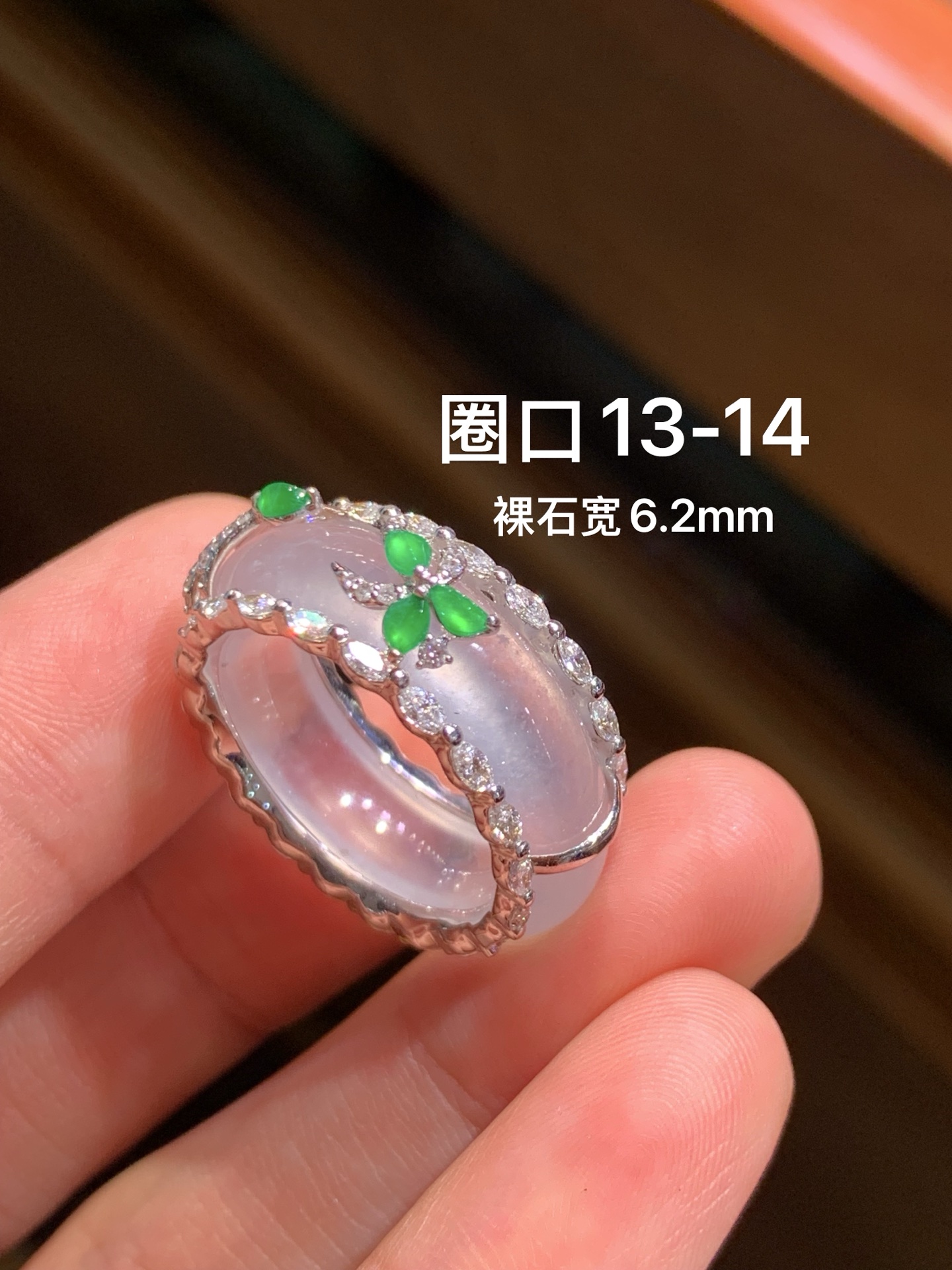 高颜值设计款玻璃种起光指环 美货推荐