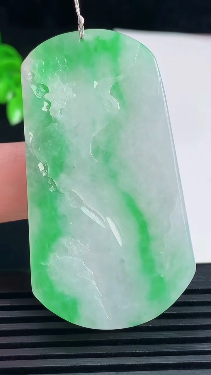 天然A货翡翠山水牌吊坠，尺寸56-31-4.7重量:19.37g
6月15日
