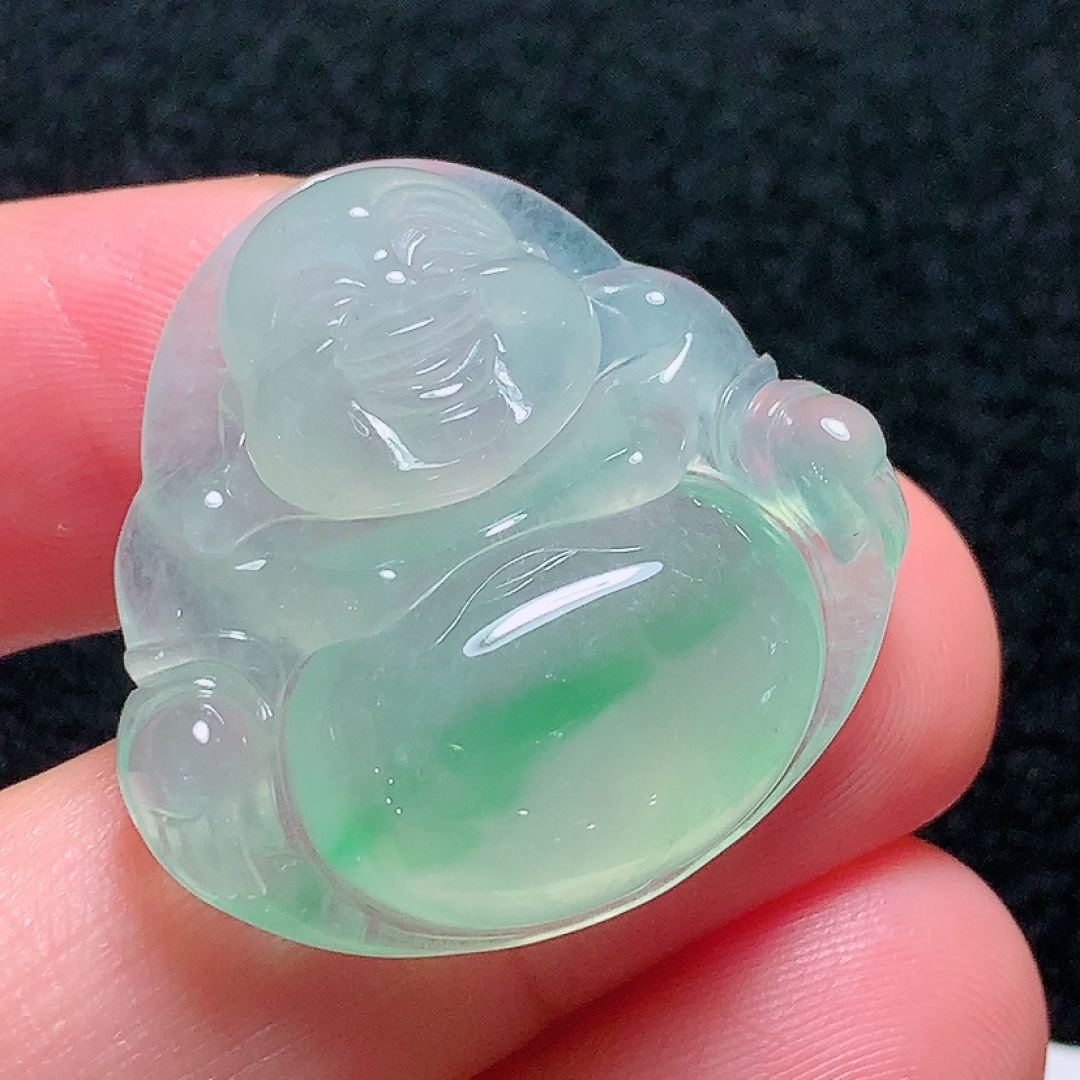 ️冰种飘绿佛公，种老水头好，又冰又润，饱满，尺寸：27.3/29/7.5mm