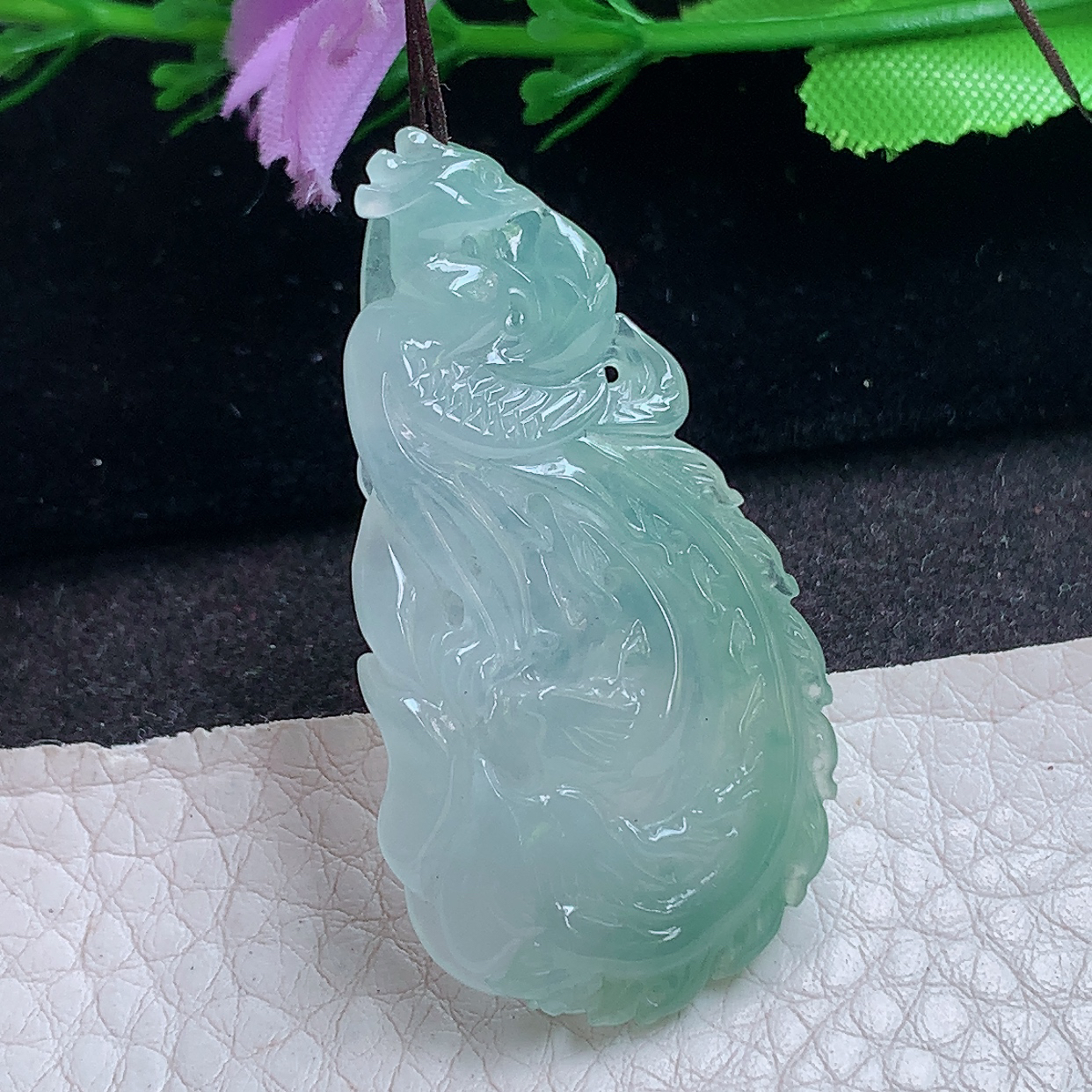 ajj实拍46*24.3*5.6天然缅甸翡翠立体凤牌 母仪天下玉吊坠 玉挂件