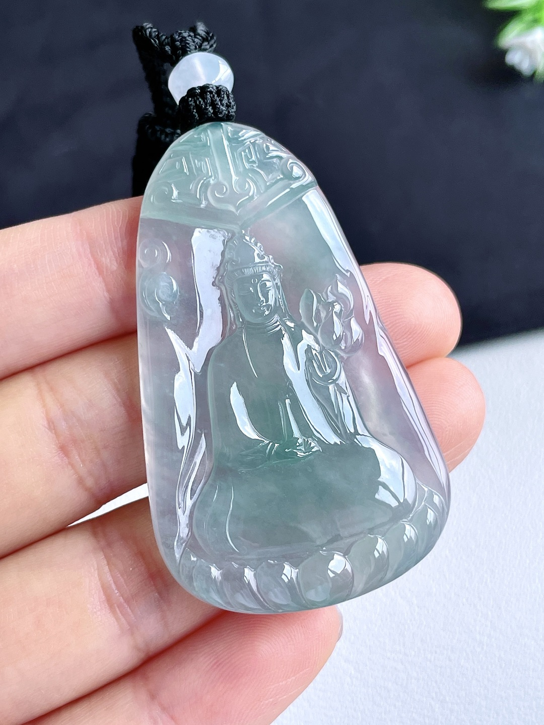 冰晴水大势至菩萨持莲观音牌吊坠，性比高