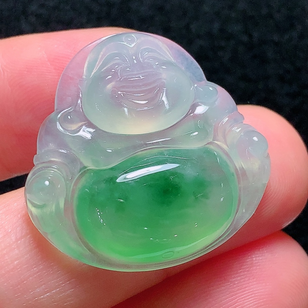 ️冰种飘绿佛公，种老水头好，又冰又润，饱满，尺寸：26.8/28/5.8mm