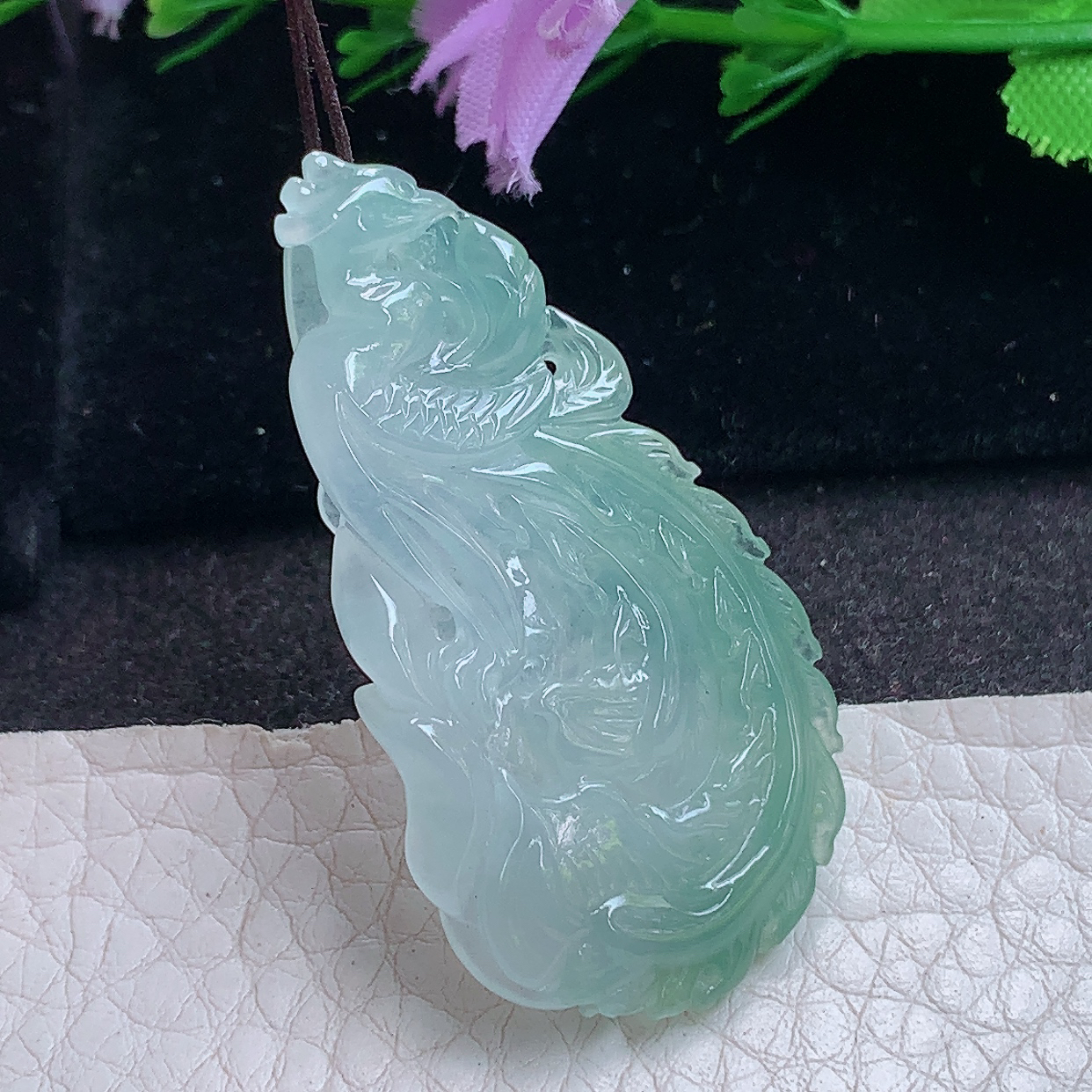 ajj实拍46*24.3*5.6天然缅甸翡翠立体凤牌 母仪天下玉吊坠 玉挂件