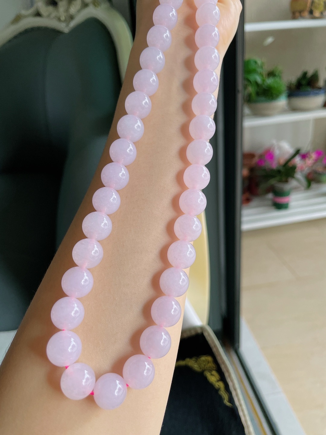 天然翡翠A货，珠链，尺寸：12.7mm48颗。【编4096】