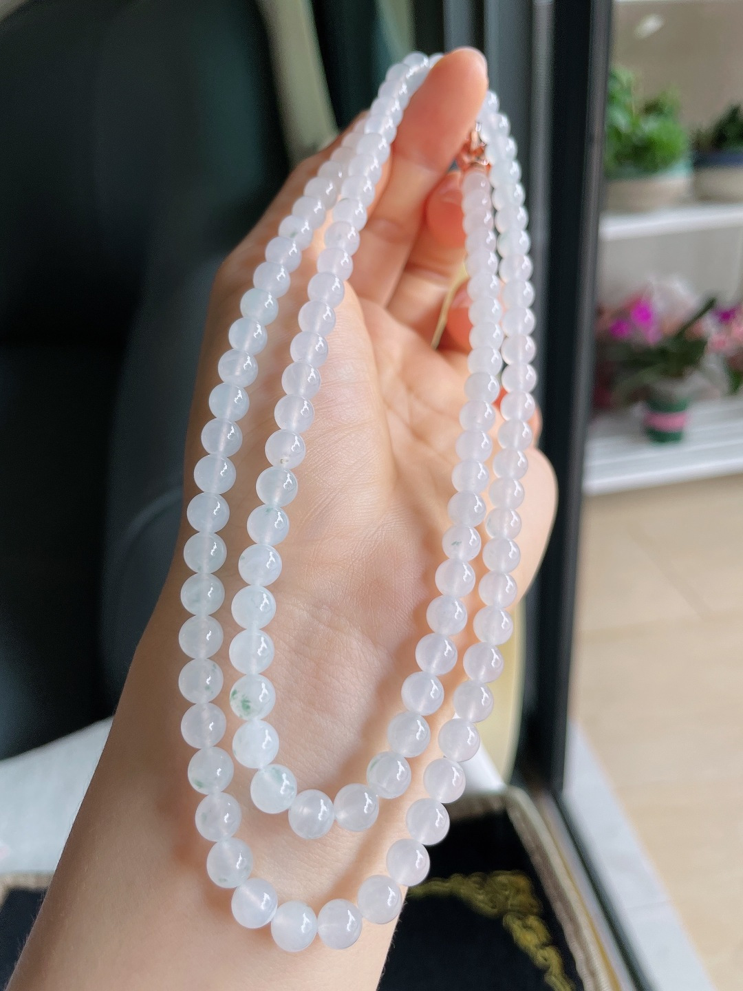 ️，天然翡翠A货，冰种白冰珠链，尺寸：6mm108颗。【编3277】